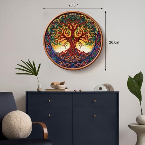 Tree of Life Puzzles for Adults 1000 Pieces, Mandala Tree Jigsaw Puzzles, Nature Plant Round Puzzle, Hard Challenging Puzzles