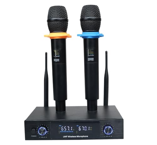 Image of Kadence KB02 Jamming Series Dual Channel UHF Wireless Mic | 2 Handheld Mic with Anti-Roll Grips | 48 Preset Frequency Range | Separate Volume Control | Ideal for Singing, Speech & Events | Black