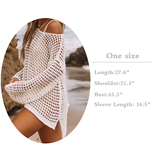 Women's Crochet Hollow Out Cover Up, Summer Net Long Sleeve Beach Bikini Swimsuit Mesh Cover Ups Top3