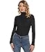 Anbenser Women's Turtleneck Top Long Sleeve Slim Fit Shirts Mesh Sheer See Through Casual Blouse (Black,Large)