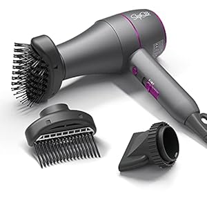 Supsilk Compact Hair Dryer with Comb, Volumizer Brush, Nozzle Attachment 3-in-1 Blow Dryer, Hairdryer for 1a to 4c Curly Hair, Professional Lightweight Turbo AC Motor 1800W Fast Drying and Cool Shot