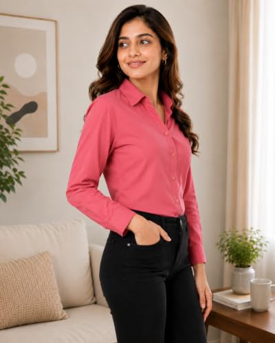 Image of FUNDAY FASHION Women Solid Regular Fit V Collered Casual Shirt