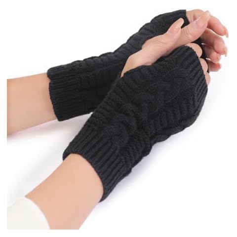 Ralleyfun Arm Warmers Fingerless Knit Gloves Winter Mitten Gloves ThumbHole Costume (Black) Cover
