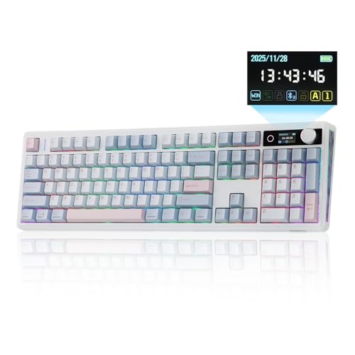 Image of EPOMAKER TH108 V2 PRO Full Size Mechanical Keyboard with Screen&Knob, 10000mAh, BT /2.4Ghz, Mac Modifier PBT Keycap, Hot Swap, RGB, Gasket, Wireless Gaming Keyboard for Mac /PC (Blue, Creamy Jade)
