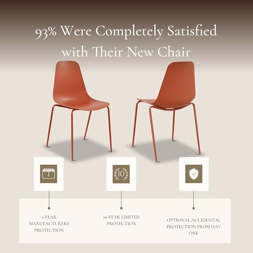 Image of Poly & BARK Isla Stackable Dining Chairs Set of 4 - Mid Century Modern Plastic Dining Chair with Metal Legs - Kitchen & Dining Room Chairs - Dining Table Chairs Set - Indoor /Outdoor - Coral Red