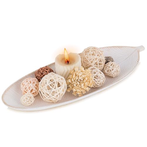 Hanobe Leaf Wooden Decorative Tray: Leaf Shaped Wood Key Tray Decor Plate Bowl for Crystal Candle