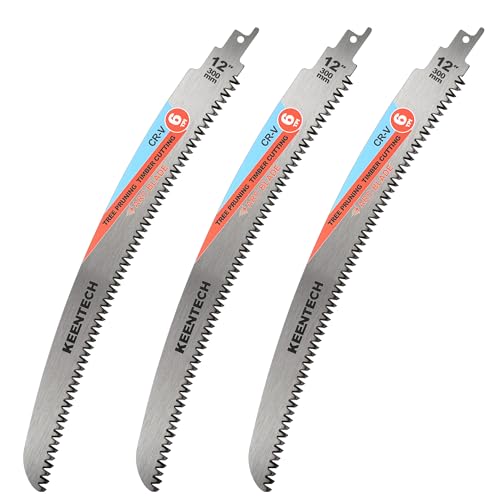 KEENTECH 300mm Arc-Shaped Reciprocating Saw Blades for Wood Cutting & Tree Pruning, Cr-V Steel, 6 TPI Triple-Ground Japanese Teeth for Ultra-Fast Wood Cutting, Fits Most Reciprocating Saws, 3-Pack