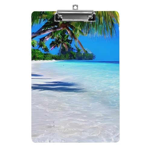 Porte-bloc A4 en acrylique imprimé océan tropical et plage de sable blanc