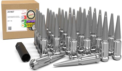Image of Wheel Accessories Parts 32 Pcs 9 /16 inch-18 Thread Spike Spline 4.40 inch Long Lug Nuts Chrome Truck Spline Hex Fits Ram 2500 3500 | Ford F250 F350 | Chevrolet GMC C20 K20 K30 K35 C2500 C3500