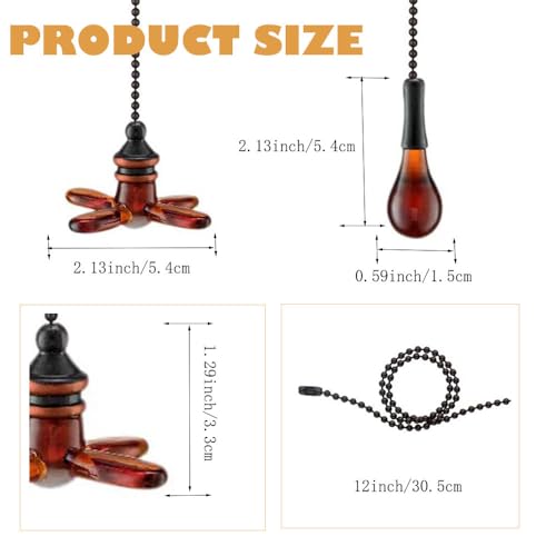 Image of Ceiling Fan Pull Chain, Pack of 2 Ceiling Fan Cords with 6 Inches Fan Pulls Set with Connector(dark brown)