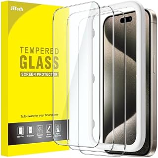 JETech Ochraniacz Ekranu dla iPhone 15 Pro Max 6,7 Cala, Screen Protector z Szkło Hartowane Film Folia z Narzędzie Łatwej Instalacji, Przyjazny dla Przypadku, HD Przezroczyste, 3 Sztuki