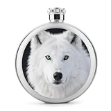 FodPand 5oz Flask Food Grade Stainless Steel, Leakproof Liquor Pocket Flasks Cool White Wolf Hip Flask for Whiskey, Vodka, Gift, Party & Outdoor