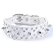 Wellbro Deluxe Fashion Spikes and Rhinestones Studded PU Leather Dog Collar, Adjustable Bullet Rivets Pets Collar, Durable and Soft, 16.8" Length by 1.4" Width (M, White)
