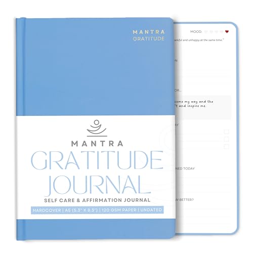 Gratitude Journal For Women & Men - Mental Health, Self Love & Self Care Journal - Blue - 5.8" x 8.3" - Mantra Planner