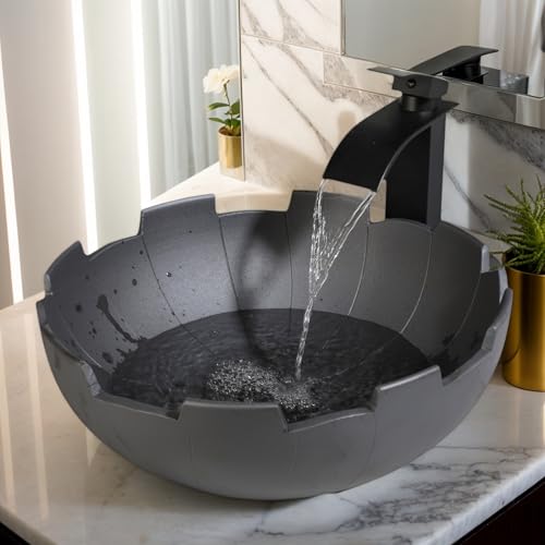 Kukworye Ceramic Vessel Sink with Faucet and Drain Combo Black