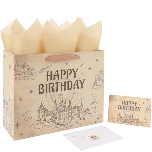 Qirrmiy 13 Large Magical Birthday Gift Bag Set with Handles Greeting Card Tissue Papers and Stickers for Boys Girls Teens for Baby Kids Birthday Party 1 Pcs
