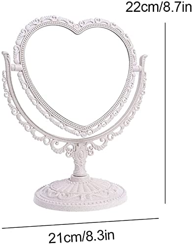 Miroir De Maquillage En Forme De Cœur Double Face - Portable Sur Pied - Bureau & Cosmétique