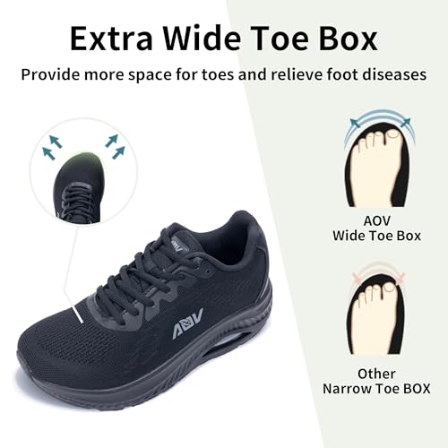 Image of AOV Wide Toe Box Shoes Women Arch Support Walking Shoes Plantar Fasciitis Orthotic Tennis Sneakers