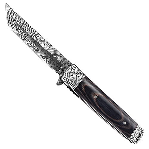 Klappmesser,Einhandmesser, Scharfes Outdoor Survival Messer,Klappmesser mit Holzgriff, Outdoor Messer für Camping, Jagd, Angeln (Grau)