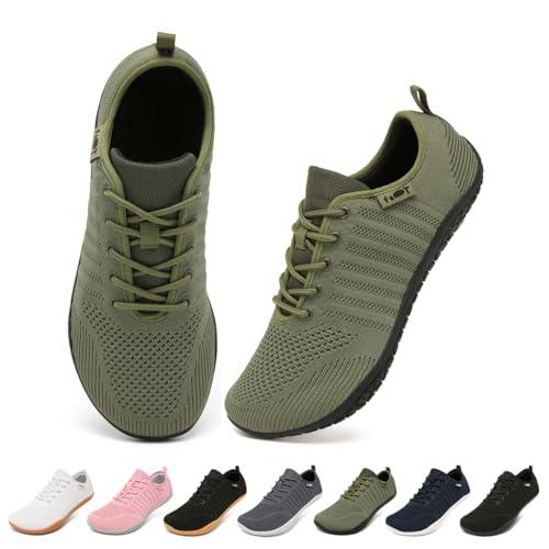 Geweo Barfußschuhe Herren Damen Barfuss Schuhe Barefoot Shoes Barfuß Sneaker Laufschuhe Walkingschuhe Turnschuhe Fitnessschuhe Weich Leicht mit Rutschfester Sohle Grün 43