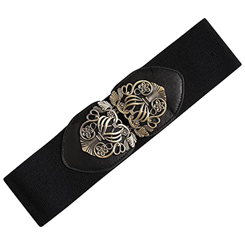 Ro Rox Stretch Elasticated Wide Celtic Nurse Belt Retro Vintage Waist Cincher - Black (S)