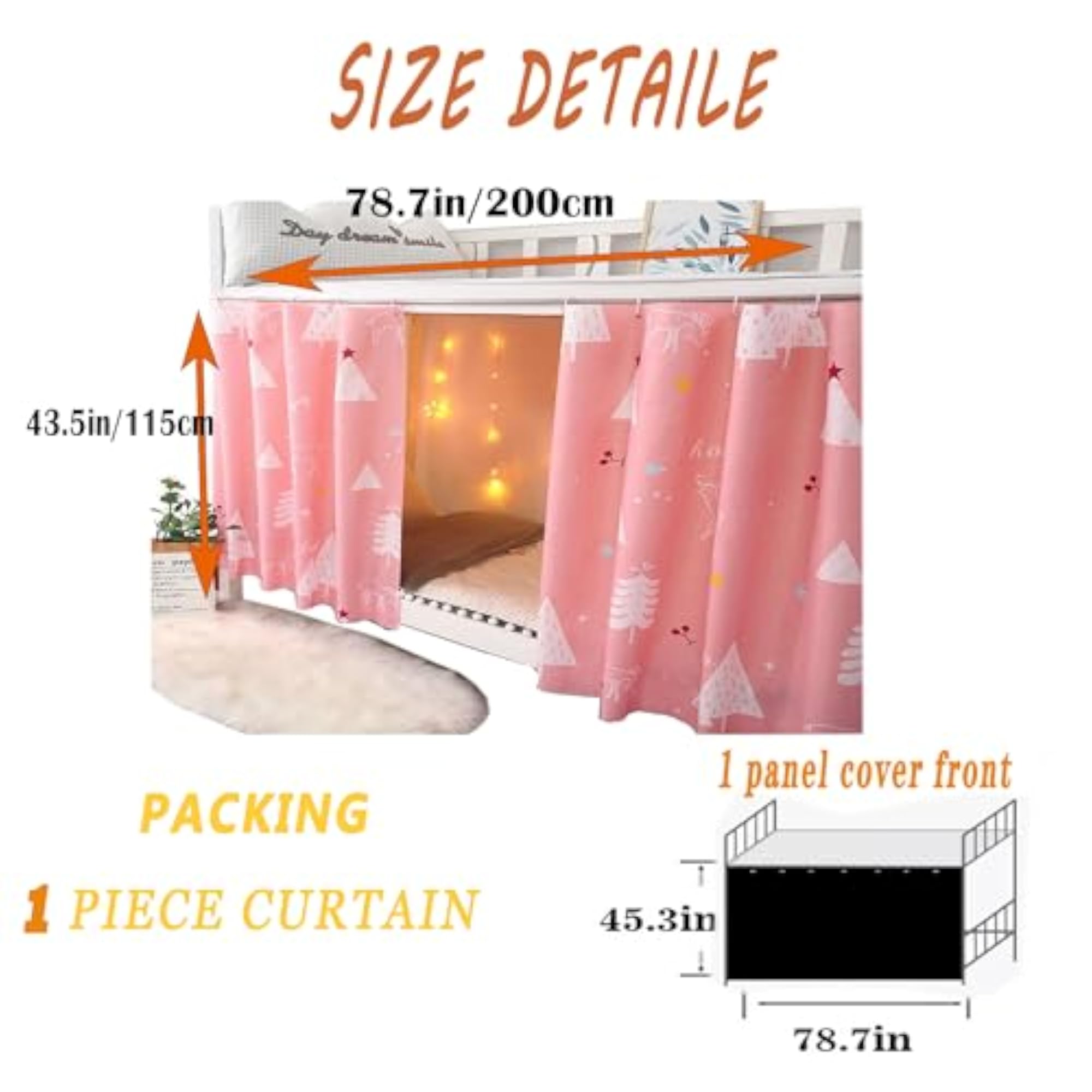 Blackout Bottom Bunk Privacy Bed Curtains for Canopy