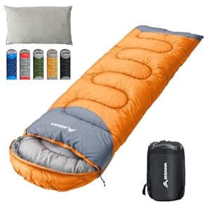 BISINNA Sleeping Bag with Pillow – 4 Season Lightweight Waterproof Warm Sleeping Bag with a compression sack for Adults, Women, Men’s Outdoors Camping, Hiking, Backpacking