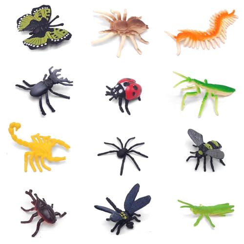 12 PCS Tierfiguren Set Serie Insekten Figuren, Insekten Spielzeug, Kleine Tiere Figuren, Mini Set Von Dschungel-Tieren, Realistische Wanzen, für Die Aufklärung Von Kindern Uber Insekten (C)