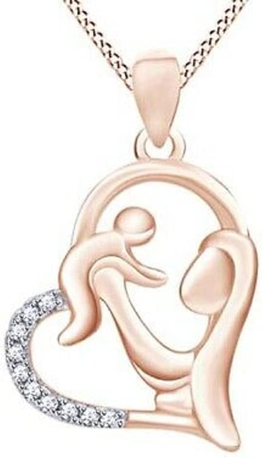 Created Round Cut White Diamond 925 Sterling Silver 14K Rose Gold Over Diamond Mother's Day Special Mom & Child Heart Pendant Necklace for Women's & Girl's