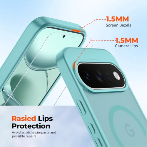 Image of SUPFINE Magnetic for Google Pixel 11 Pro XL Case - Blue Green | With Screen Protector,Translucent Matte,Built-in Magnets,Military Grade Drop Protection,Shockproof Phone Cover