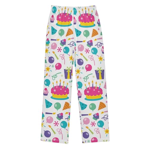 ZZXXB Happy Birthday Cake Boys Long Pants Soft Trousers Elastic Waist Kids Lounge Bottoms with Pockets S-XL