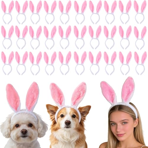 JehaYu 30 Pcs Bunny Ears Headband Bunny Ears Bulk Pink Rabbit Ears Headband Plush Easter Ears for Cosplay Bunny Party Favors