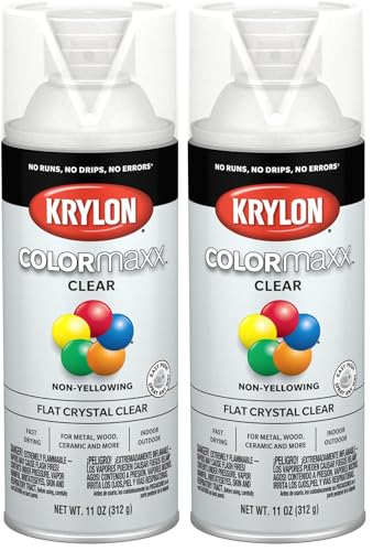 Image of Krylon K05547007 COLORmaxx Acrylic Clear Finish for Indoor /Outdoor Use, Flat Crystal Clear, 11 Ounce (Pack of 2)