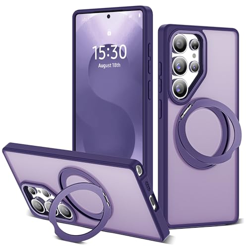 Image of for Samsung Galaxy S25 Ultra Case with 360Rotatable Magnetic Ring Stand Compatible with Mag-Safe Military Protection Shockproof Matte Translucent Phone Cases for S25 Ultra 6.9 inch,Dark Purple