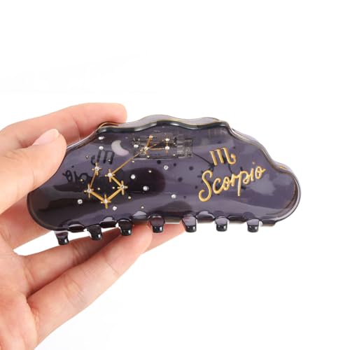 Scorpio Zodiac Sign Hair Claw with Rhinestones and Clock Design, Black Personalized Acetate Hair Clip for Women Gift 1 Piece