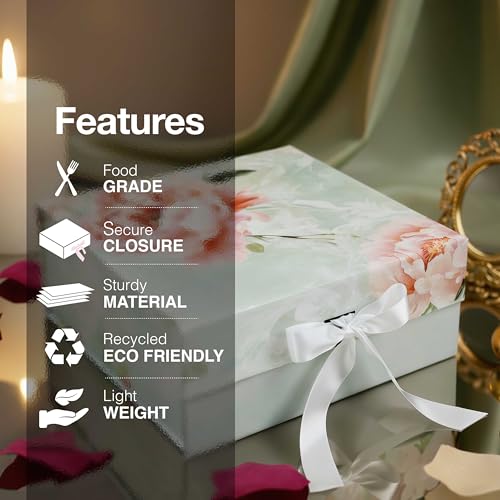 Image of RBS - MEDIUM Empty Gift Box 26x26x10cm Decorative Flower Gift Boxes for Presents (1 Pack) Box for Gift Packing Multipurpose Hamper Cardboard Box for Gift All Occasion (M-Floral Crown)