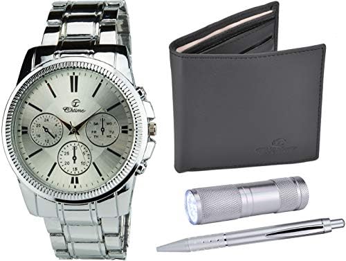 Gift Set Men's Watch Silver- LED Lamp - Wallet - Pen