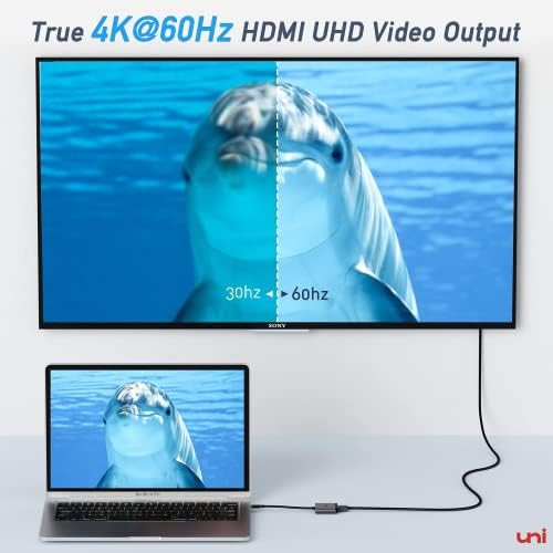 uni USB C to HDMI Adapter 4K 60HZ with 100W PD Power Delivery, [Aluminum, Nylon] USB Type c with High-Speed USB 3.0, Compatible with MacBook Pro, iPad Pro, iMac Pro, Galaxy, Surface etc.