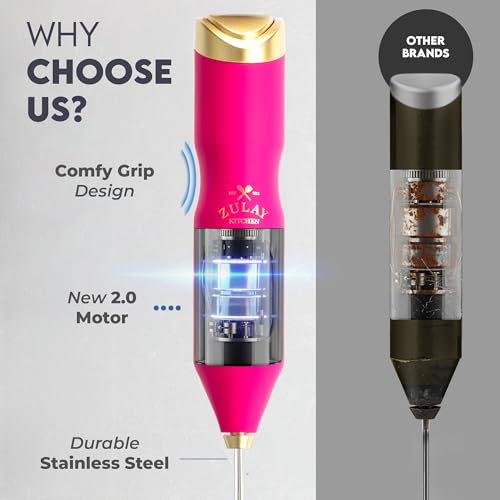 Image of Zulay Kitchen Powerful Frother Wand AA Batteries Included, Ultra Fast Handheld Drink Mixer, Comfort Milk Frother, Stainless Steel Whisker, Frother Handheld for Coffee, Protein & Matcha - Frothmate 2.0
