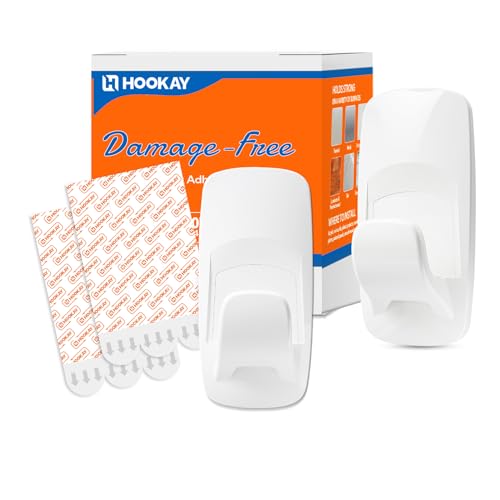 hookay 10lbs Large Utility Hooks, 2 Indoor Hooks with 6 Adhesive Strips, Damage-Free Wall Hooks for Garage-Office-Kitchen, Holds 10 lb, No Tools Removable Organizer