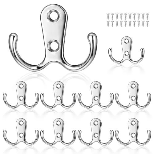 cobee 10 Pcs Double Prong Robe Hooks, Dual Coat Hooks