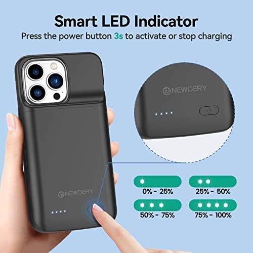 NEWDERY Battery Case for iPhone 13 Pro & iPhone 13, 4800mAh Slim Portable Protective Charging Cover, Rechargeable Extended Power Charger Case for iPhone 13 Pro & iPhone 13 (6.1 inch)