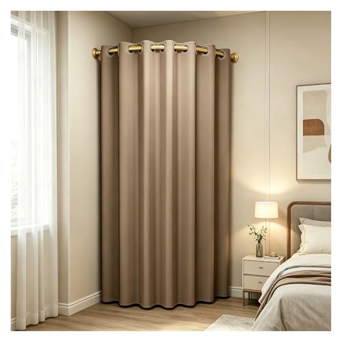 ZJKXJH Cabine Essayage Rideau de Coin pour Chambre, Tringle à Rideau de Cabine d’Essayage en Forme de C, Cloison de Confidentialité Murale(with A Curtain,Gold Rod 100cm/39.4in)