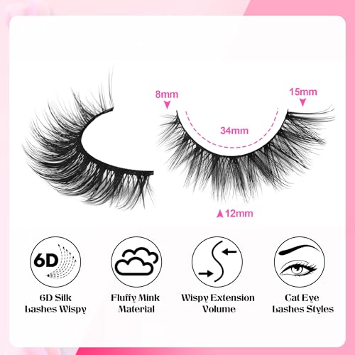 wiwoseo Lashes Natural Look Eyelashes with Lash Glue Cat Eye Lashes with Glue Kit Natural Lashes Extension Wispy Lashes with Eyelash Glue Short Lashes with Clear Lash Glue 7 Pairs Pack - Image 4