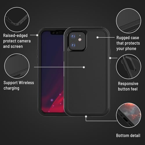 X-belmox Heavy Duty Case for iPhone 12/12 Pro, 3-Layers Military Grade Drop Protection Phone Case [Tempered Glass Screen Protector] Shockproof Rugged Case Cover for iPhone 12/12 Pro 6.1 Inch (Black) by X-belmox - Image 5