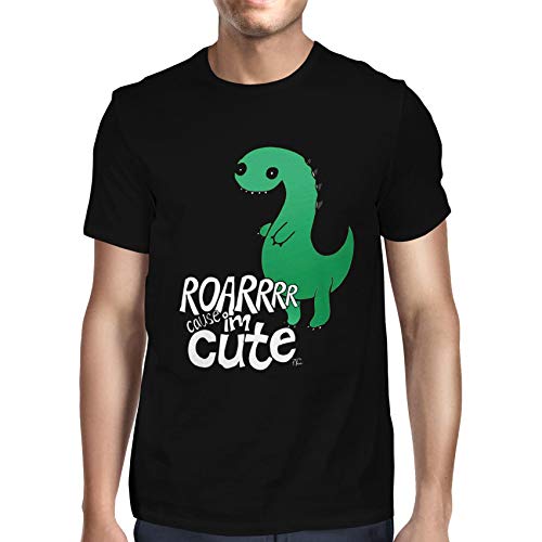 Image of 1Tee Mens Big Green Dinosaur Roar Cause I'm Cute T-Shirt Black Medium