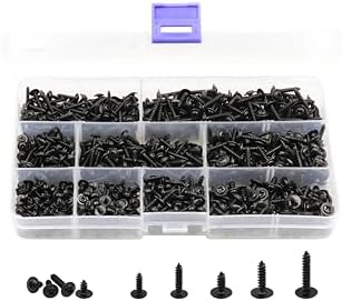 LBY 900pcs M2.3 M2.6 M3 Phillips Truss Head Self Tapping Screws, Wafer Head Screws, Pan Head with Washer Screw 9 Sizes Self Tapping Screws Assortment Kit, Carbon Steel Blacking