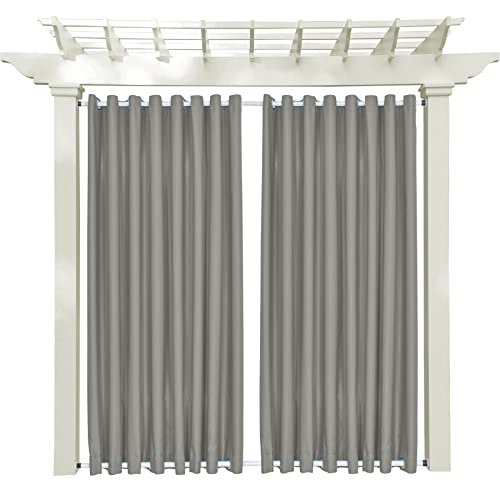 Macochico Gray Outdoor Blackout Curtains Thermal Insulated Windproof Lightproof Water Resistant Drapes for Garden Patio Cabana Porch with Grommet at Top and Bottom 84W x 102L (1 Panel) 84"W