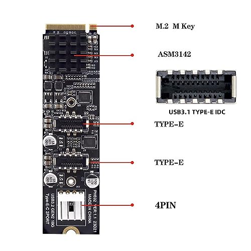 Image of Xiwai 5Gbps USB 3.1 Type-E to USB 3.0 19 /20Pin Dual Ports Splitter HUB, 10Gbps USB 3.1 Type-E Front Panel Socket to NVME NGFF M-Key Express Card Adapter for Motherboard (NVME to USB3.1 Type-E+Type-E)