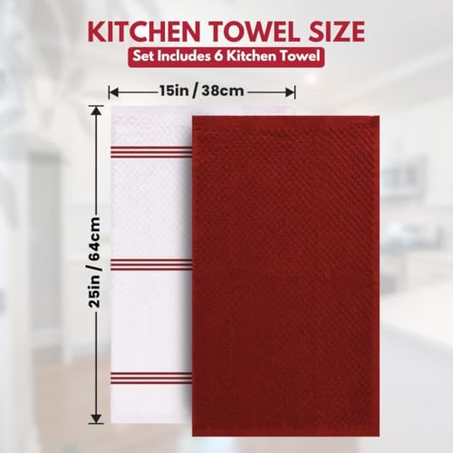 Infinitee Xclusives Premium Tea Towels | Pack of 6 | 100% Cotton |38 x 64 cm| Ultra Soft & Highly Absorbent Terry Dish Towels for Kitchen, Bar & Daily Household Cleaning Use |Passionate Red|